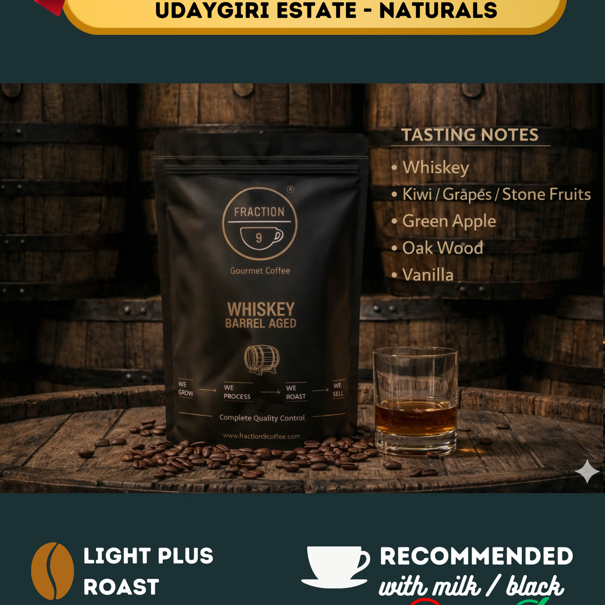Udaygiri Whisky Barrel Aged Coffee - Fraction 9 Coffee Roasters